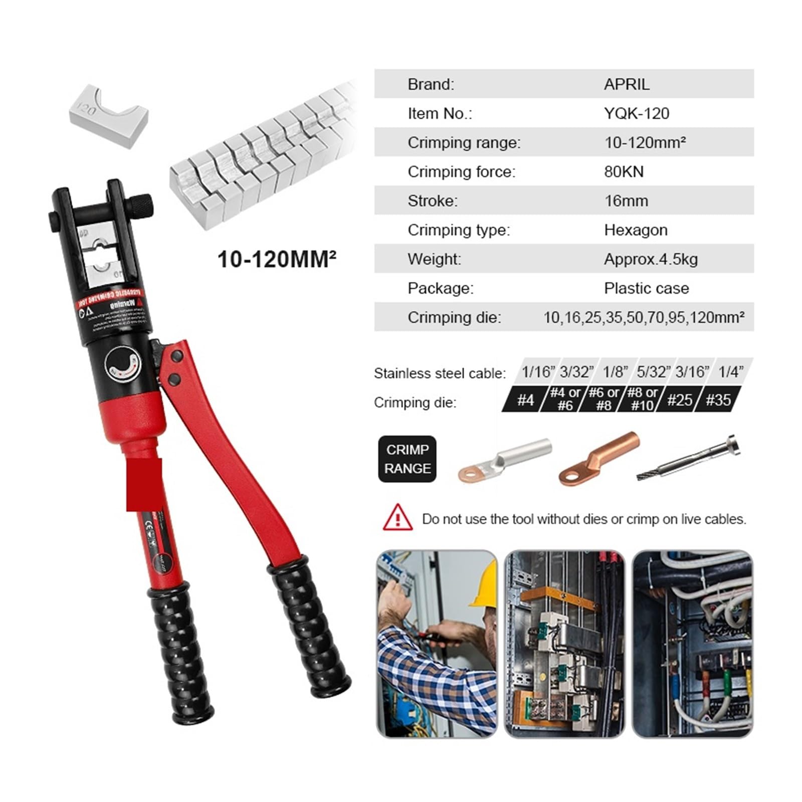 Amazon.co.jp: 油圧式圧着工具 YQK-120 油圧圧着工具、圧着範囲 10