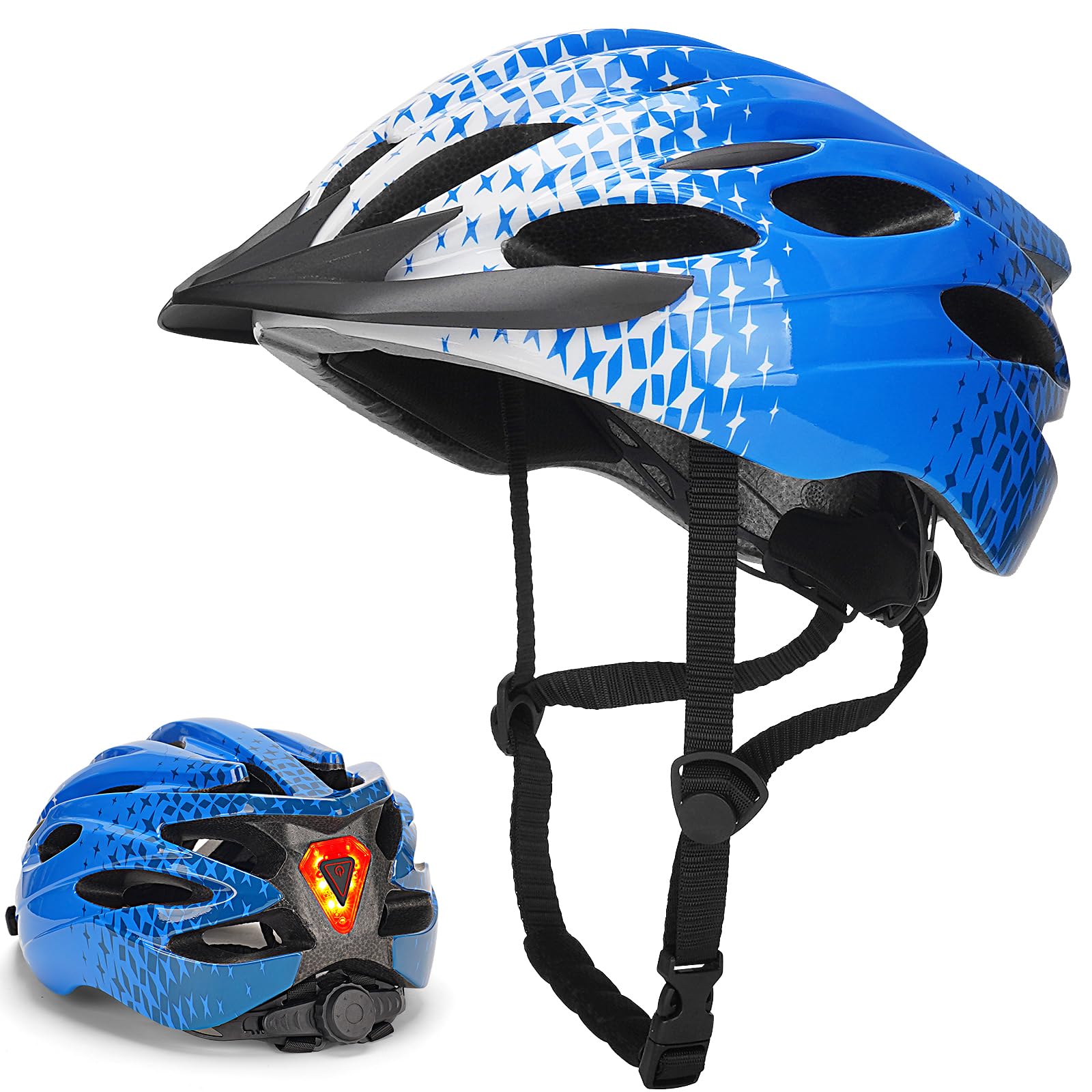 Bike Helmet Men Women Cycle Helmet with Light Breathable MTB Helmets Mountain Bicycle Helmet for Adult Road Cycling Helmet,Blue+White