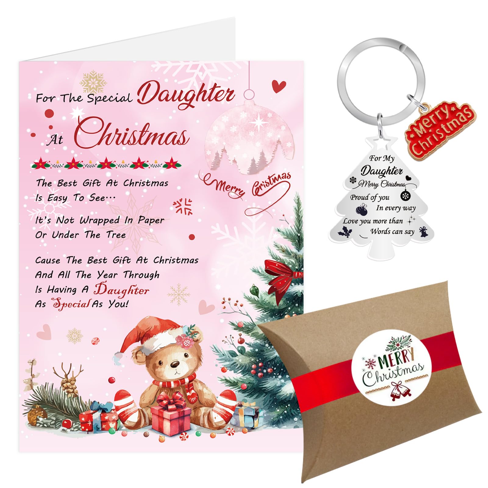 Daughter Christmas Card, Christmas Card Xmas Card from Mum Dad, Luxury Merry Christmas Cards Keyring Gifts for Girl with Gift Box Envelope (Daughter) โ image 1