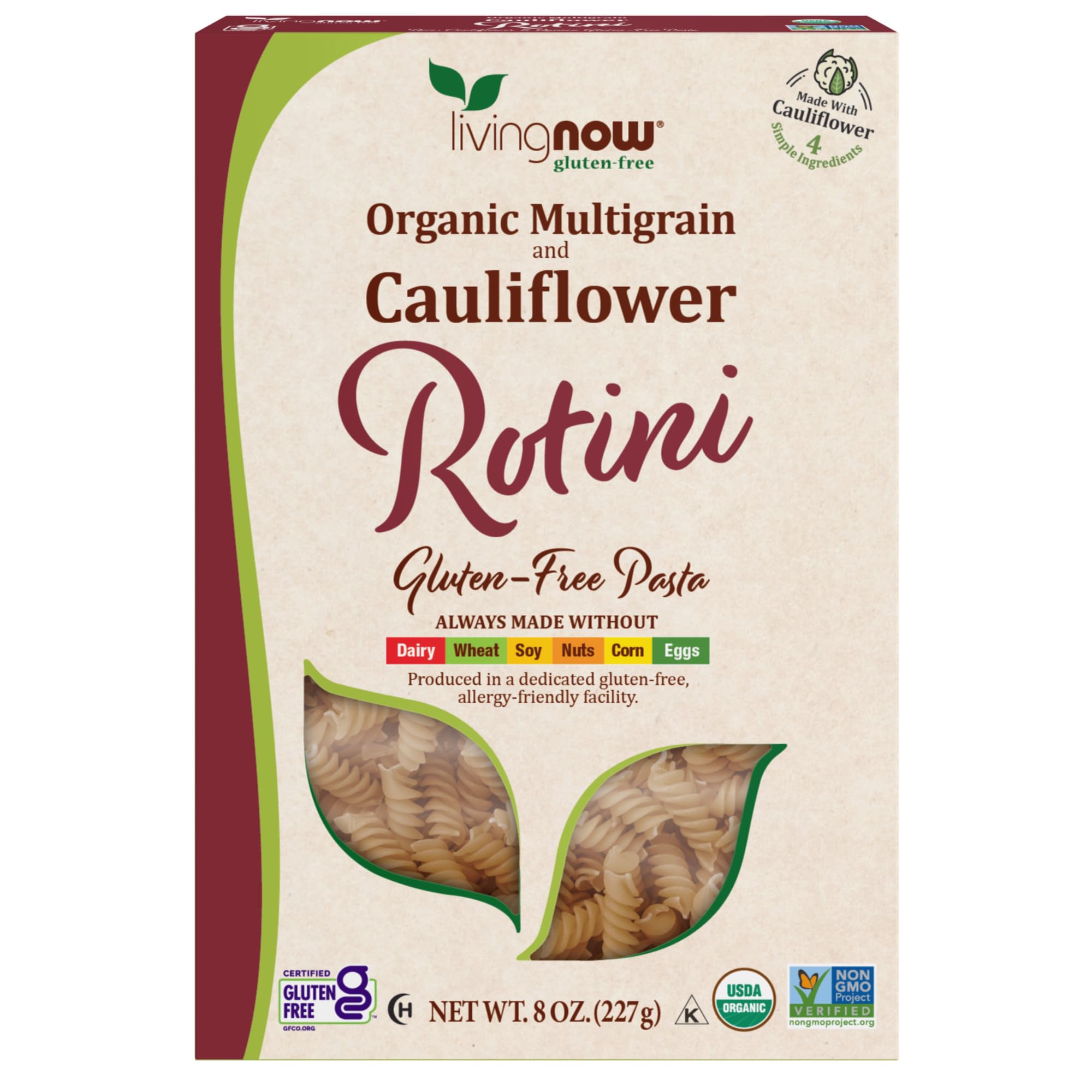 Now  Living Now  Now Natural Foods  Organic Multigrain And Cauliflower Rotini Gluten Free Pasta  Made Without Dairy  Wheat  Soy  Nuts  Corn Or Eggs  8 Oz