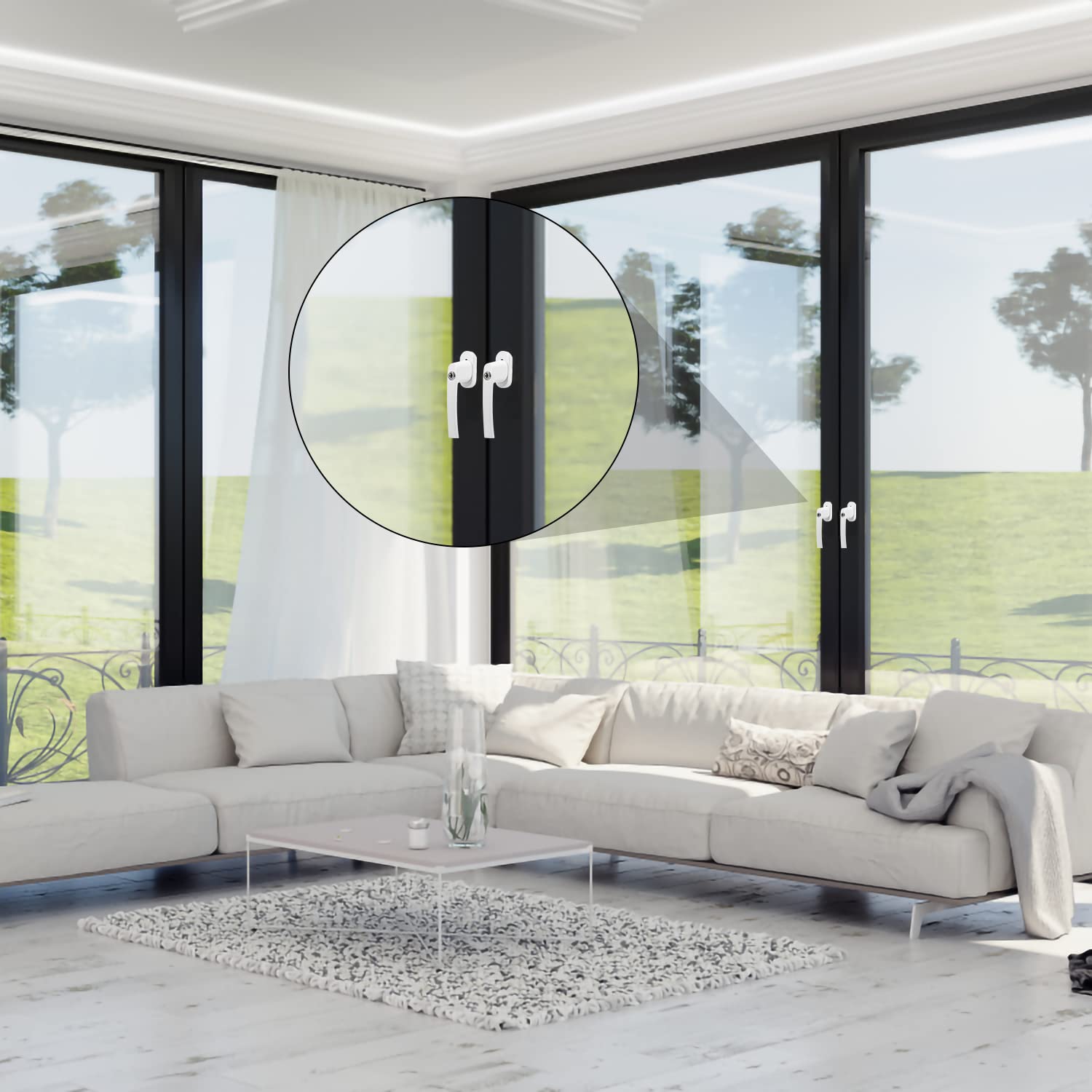 Manijas de ventana con cerradura (16 unidades, aluminio, con cierre de seguridad, incluye 32 llaves con cerradura de 35 cm)