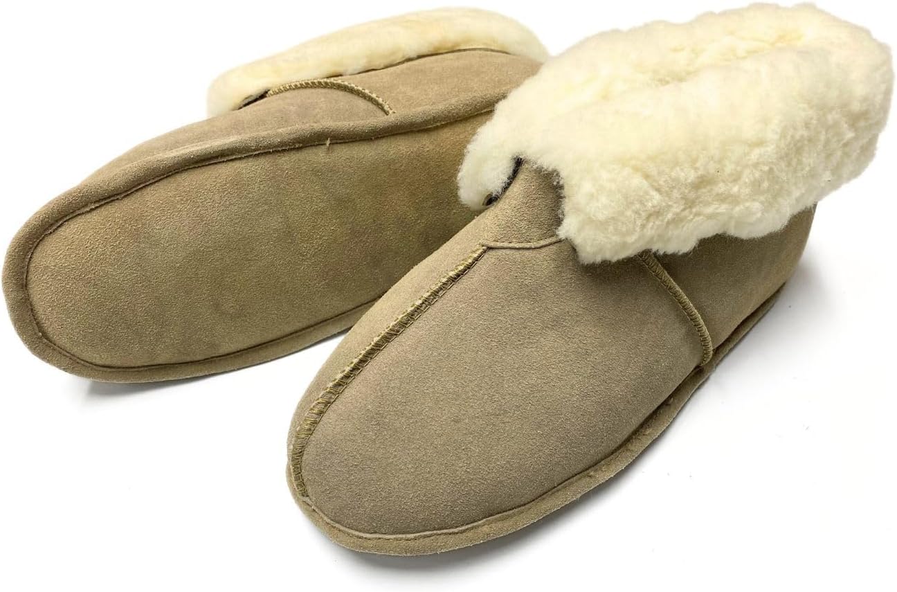 Men's Sheepish Grin Slippers - Soft Sole Genuine Sheepskin Ankle Boots- Breathable & Moisture-Wicking Technology for Dry Feet- Versatile Wear
