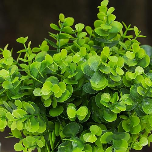 Miniatura 4 de ENOVA FLORAL Plantas artificiales de eucalipto en maceta, hierba de eucalipto falsa de 10 pulgadas con maceta de cerámica blanca, planta sintética