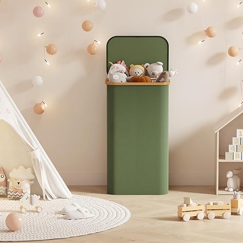 Miniatura 19 de Lifewit Cesta grande de 100 litros con tapa para ropa con asas de bambú y bolsa extraíble, plegable para dormitorio, baño, residencia universitaria