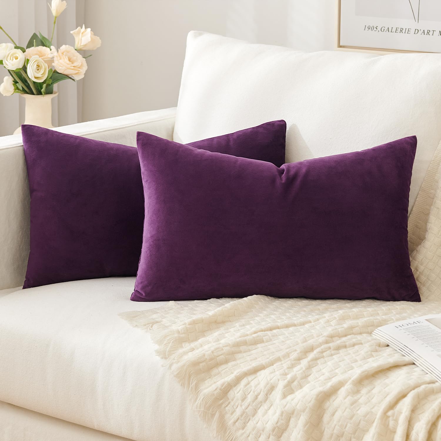 Slozzi 2er Set Samt Kissenbezüge Haushalt Dekokissen Dekorative Kissenhülle Weich Sofakissen für Sofa Schlafzimmer Wohnzimmer