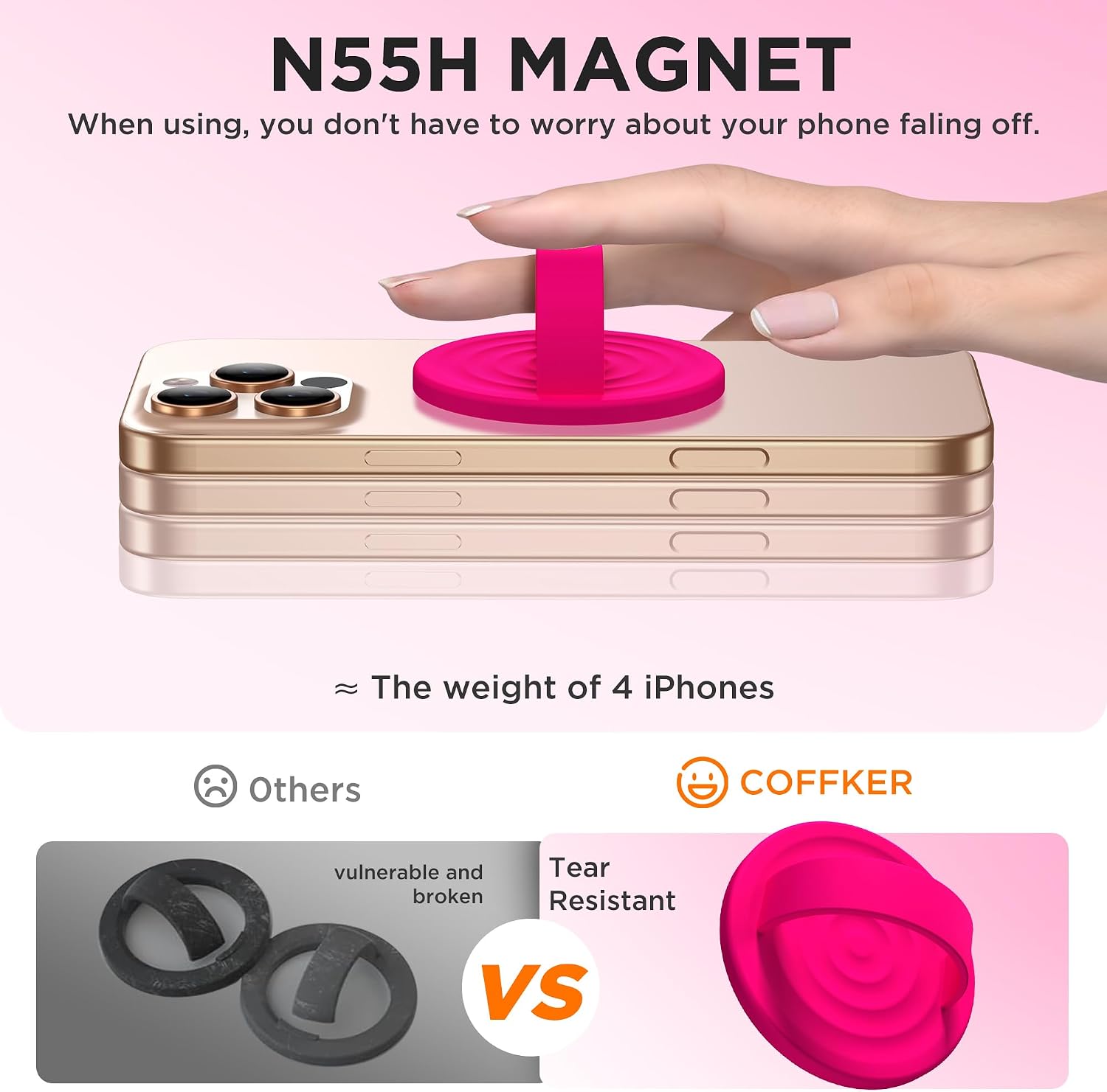 Magnetic Phone Grip for MagSafe, Silicone Ring Grip, Neon Pink image 5