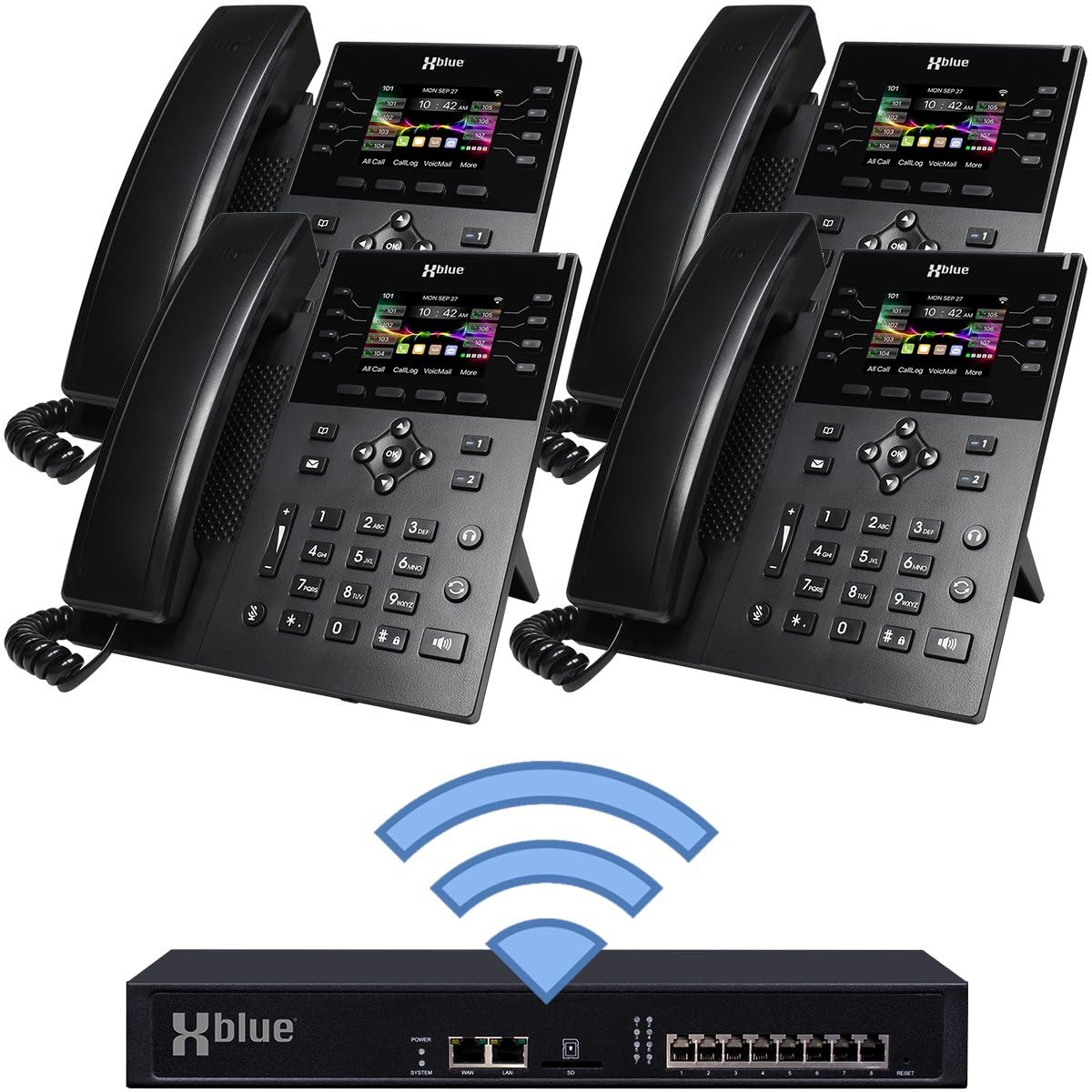 XBLUE Wireless QB2 Small Business Phone System Bundle with (4) IP8g VoIP Phones - Includes Auto Attendant, Voicemail, Remote Worker Extensions, Caller ID, Conference, Paging & Intercom
