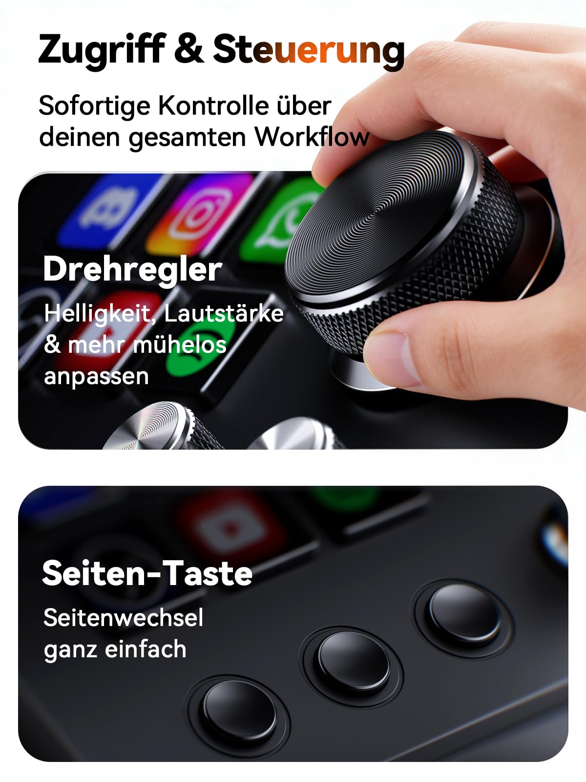STREONOR Stream Controller Mini S6 mit 6 anpassbaren LCD-Makro-Tasten, 3 Drehreglern und 3 Szenentasten für OBS, Twitch, YouTube, Content Creators, Streaming & Gaming, kompatibel mit PC & Mac, Schwarz