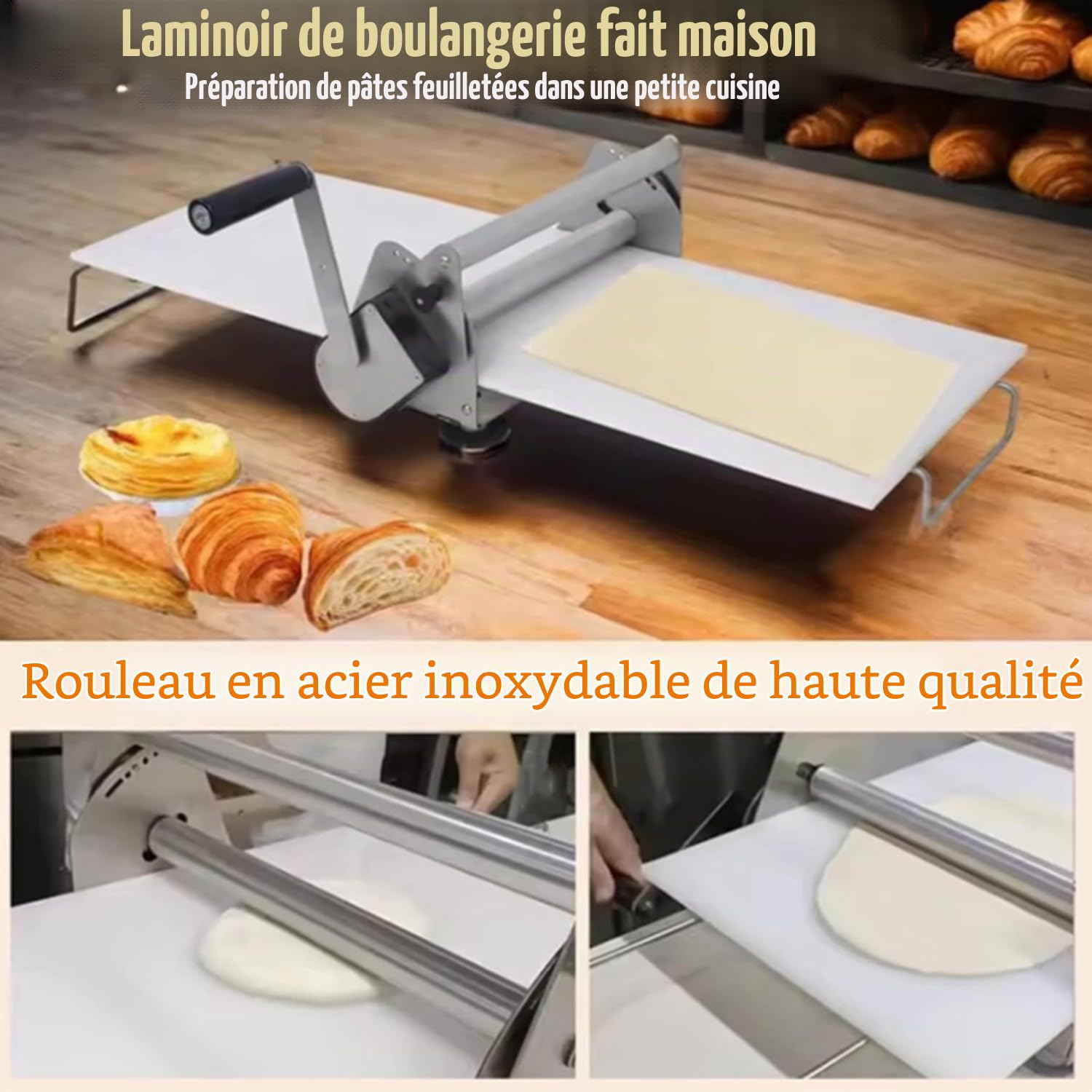 Machine à rouler la pâte pliable, laminoir manuel et rouleau à fondant, équipement de boulangerie commercial pliable à épaisseur réglable,Model300