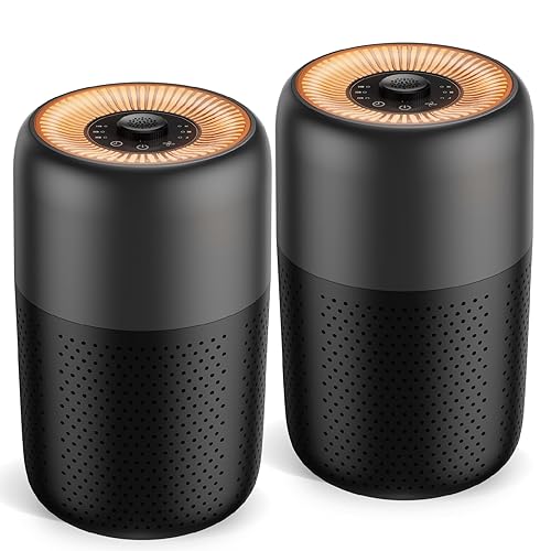 2 Pack YARIKI Air Purifiers for Bedroom Home with Aromatherapy Function,Small Air Purifier with Nightlight Speed Control,24dB Low Noise for Better Sleep,For Pet Room Dorm Kitchen,P60 (Black)