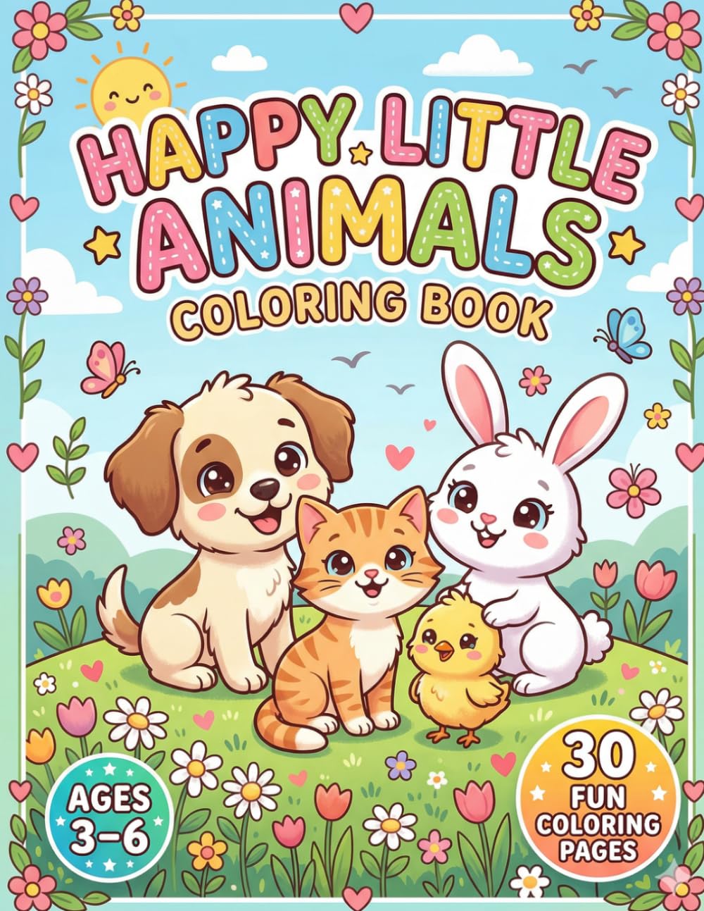 Happy Little Animals Coloring Book: Super Cute & Easy Coloring Book for Kids Ages 3–6 | 30 Fun & Adorable Baby Animal Pages