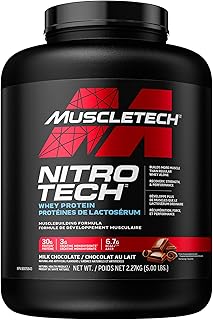Whey Protein Powder, MuscleTech Nitro-Tech Whey Protein, Whey Isolate & Peptides Protein Powder, Muscle Builder for Men & Women, Lean Protein Powder for Muscle Gain, 5 lbs (50 Servings), Milk Chocolate, 2.27 kg (Pack of 1)