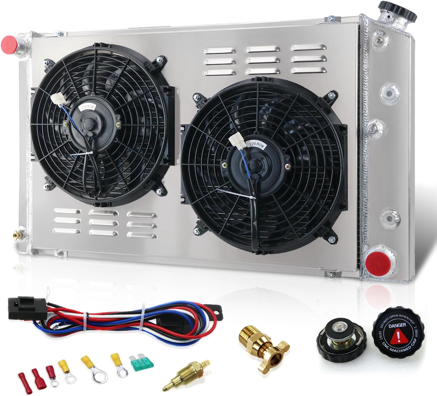 4 Row Core Aluminum DPI162 Radiator + 2 x 12" Fan w/Louver Shroud Kit for 1970-1987 71 72 73 74 75 76 77 78 Chevy/GMC C/K/G-Series C10 C20 C25 C3500 Nova Camaro Blazer