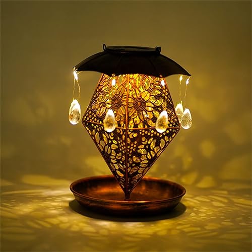 Miniatura 6 de Luces solares 2 en 1 al aire libre de hierro alimentador de pájaros paraguas luces solares de jardín luces decorativas para patio, caminos, luces