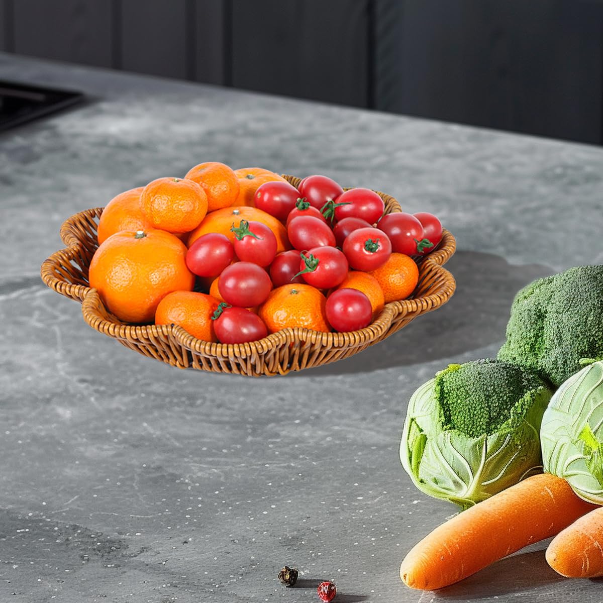 3 cestas de mimbre de poliéster para pan, cesta de frutas tejida de imitación, cesta de mesa, cestas ovaladas tejidas a mano para servir exhibición, almacenamiento, cocina, restaurante,