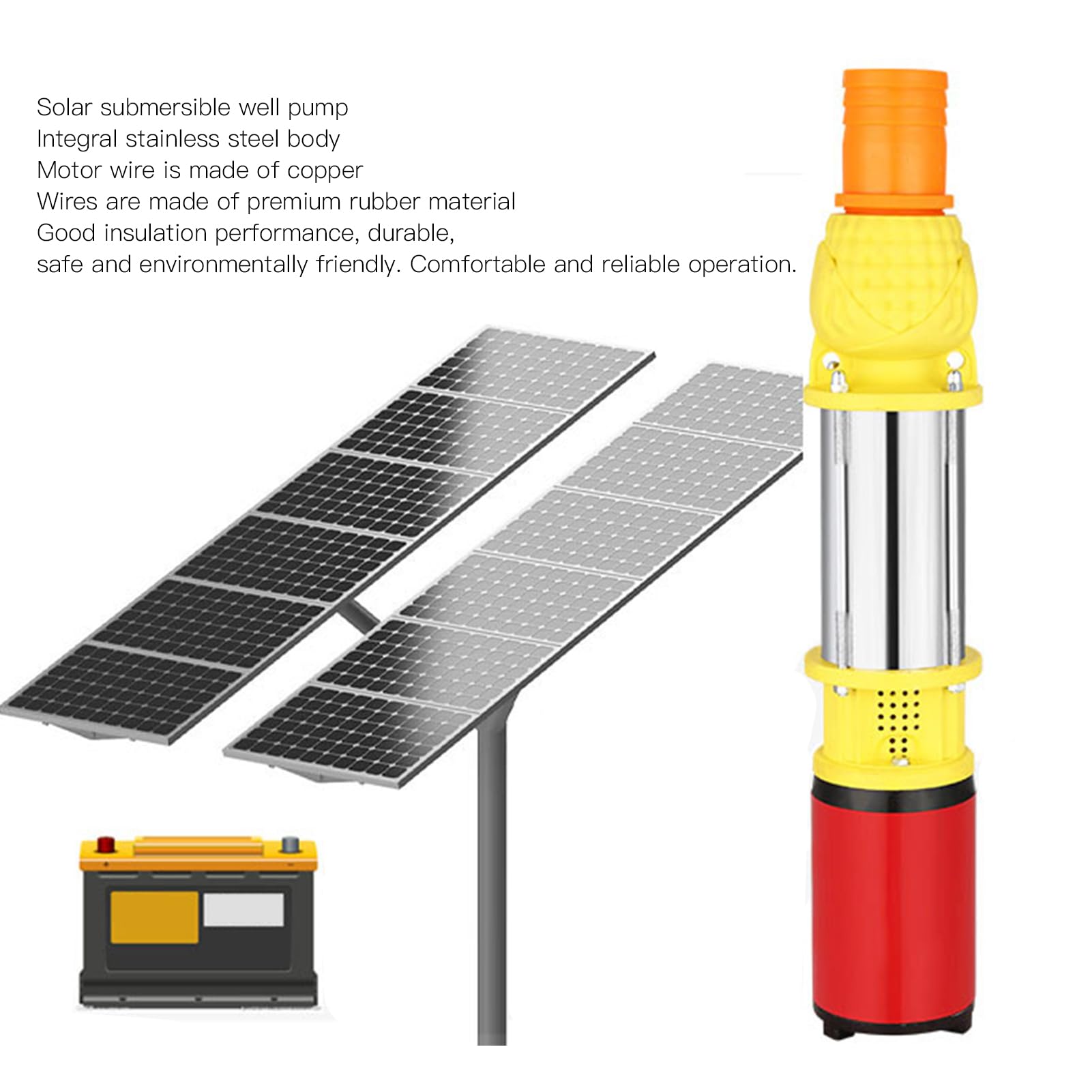 Ejoyous Bomba de Pozo Profundo CC Bomba de Pozo Sumergible Solar de Acero Inoxidable 400 W DC 48 V 6 M3 H 18 M Elevación 3 Tamaños de Salida para Riego de Granjas Jardín Estanque Transferencia de