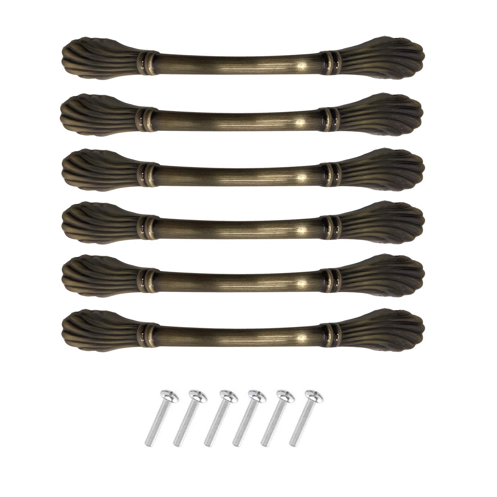 Kandery Green Bronze 6Pcs Vintage Cabinet Handles, Chic Drawer Handles, Furniture Door Pull Handles, Antique Kitchen Cupboard Handles, 96Mm Hole Center,