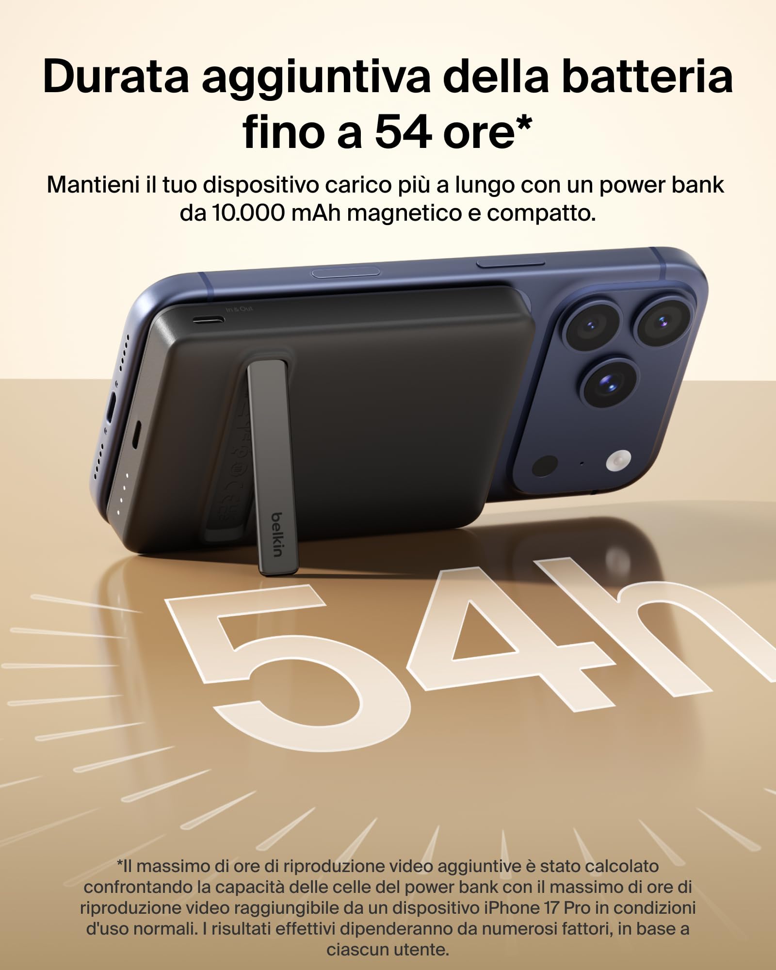 Belkin BoostCharge Power Bank Magnetico Sottile 10000mAh, Supporto - Nero | Caricatore Portatile 10000mAh Wireless, Certificato Qi2, Anello Magnetico, 1 USBC, Precaricato, Cavo Incluso, Sicuro in Aereo