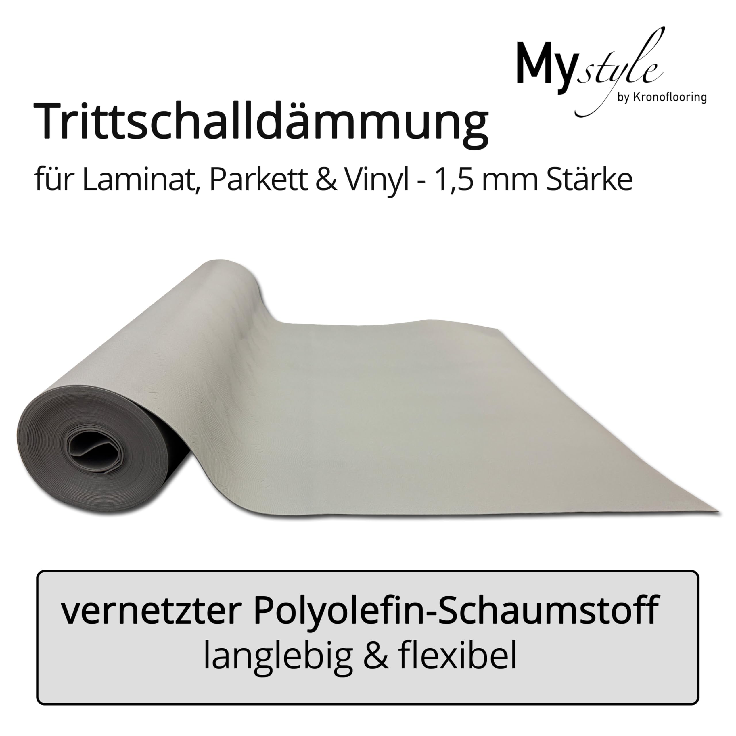 uficell® MyStyle Akustik Dämmunterlage Verlegeunterlage für Laminat- Parkett- und Designböden, Trittschalldämmung ca. 18 dB, Gehschallverbesserung ca. 25%, Stärke: 1,5 mm (30 m²)