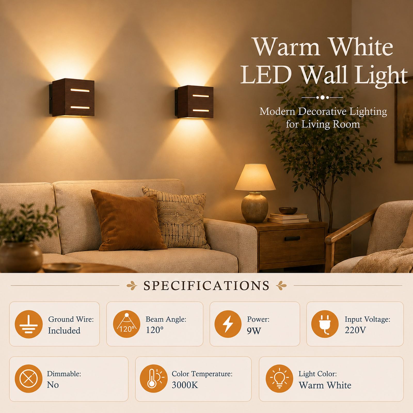 2pcs 9W Applique da Parete LED Legno G9 Interno Quercia Scura Luce Fessura