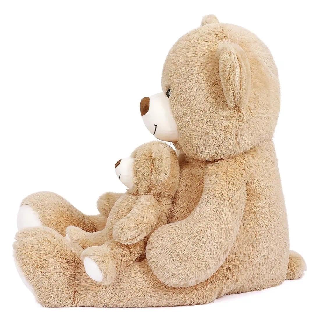 SNOWOLF Oso de Peluche Gigante de 100 cm con 1 Ositos pequeños de Peluche de 35 cm, Regalo para niños, niñas, cumpleaños, Navidad, San Valentín (marrón Claro, 100 cm)