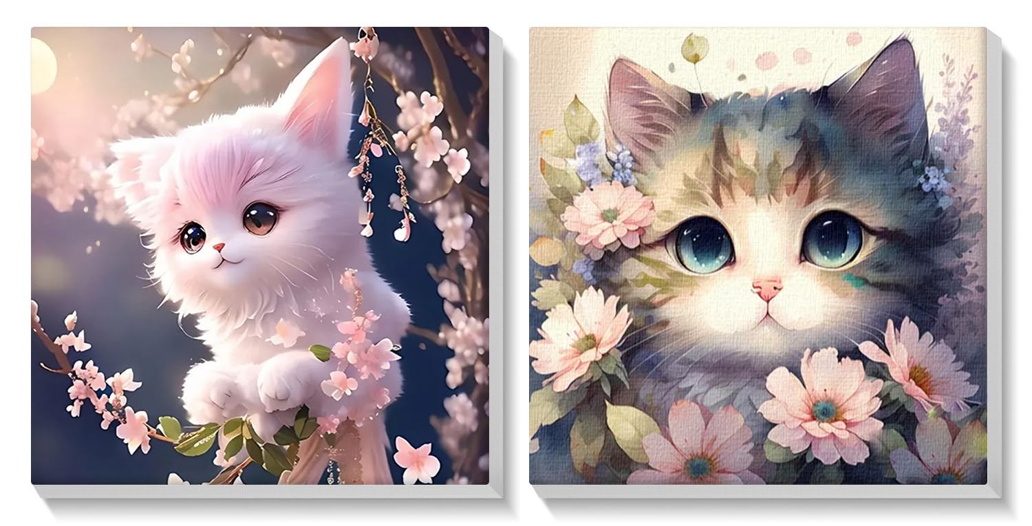 Pack De 2 Kits De Pintura Por Números Gatos Para Adultos Y Niños | Lienzo 20x30 Cm Con Pinceles Y Pigmentos Acrílicos