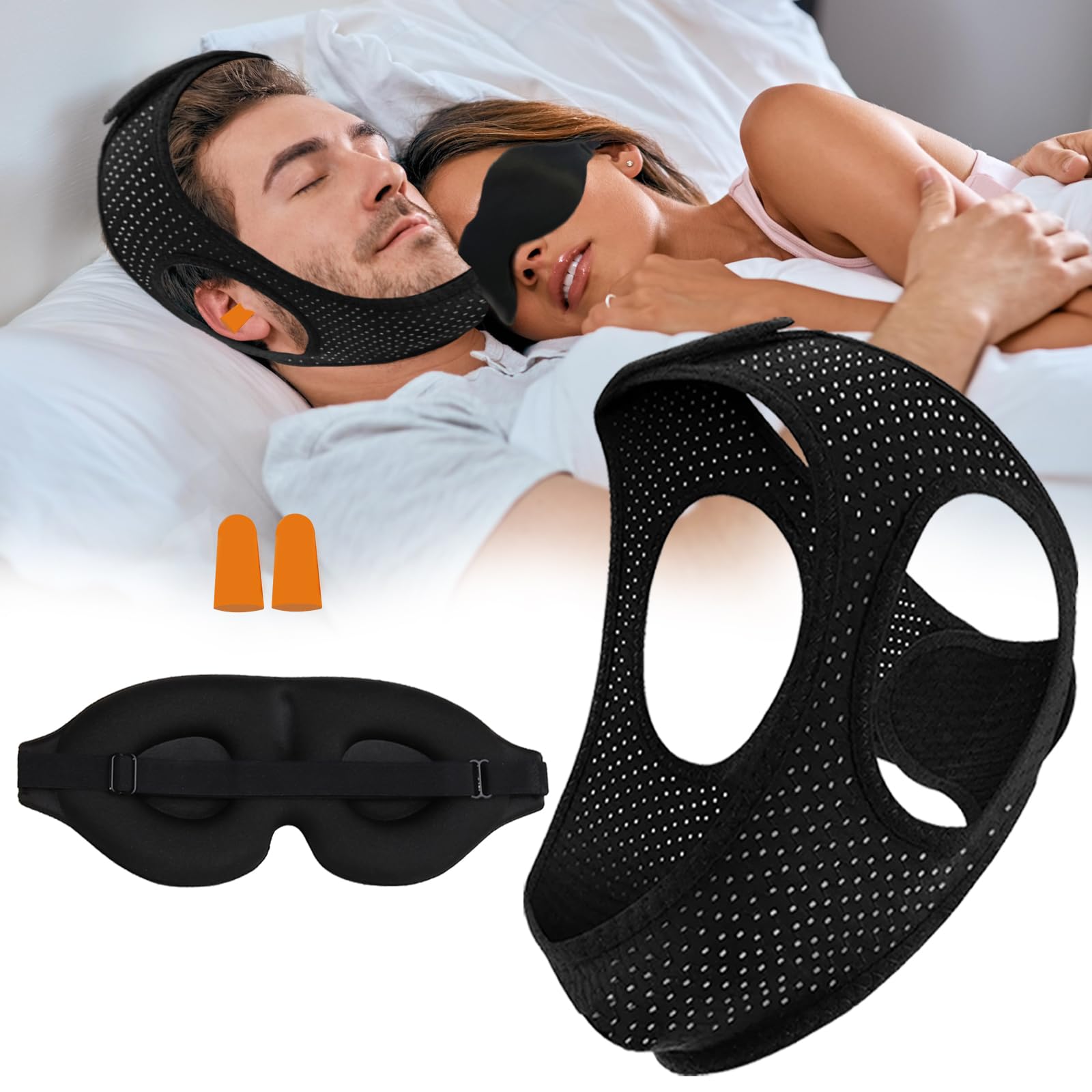 Anti Snoring Devices, Chin Strap for Sleeping Comfortable Effective Stop Snoring, Adjustable Breathable Anti Snore Chin Strap, Snoring Solution to Keeping Mouth Closed, Black