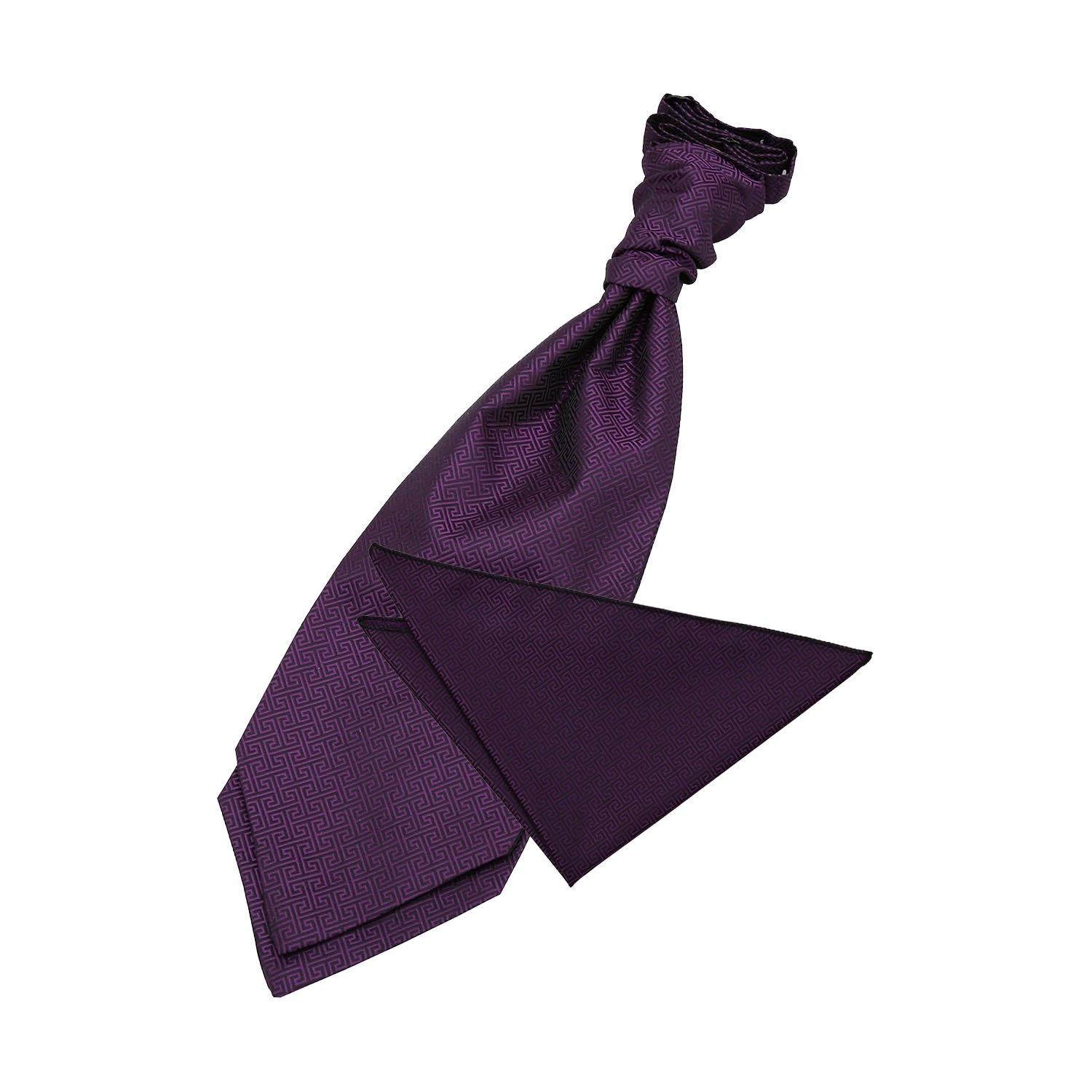 Dqt Men's Cadbury Purple Greek Key Jacquard Cravat & Pocket Square Set – Wedding Business & Formal Scrunchie Ascot Set