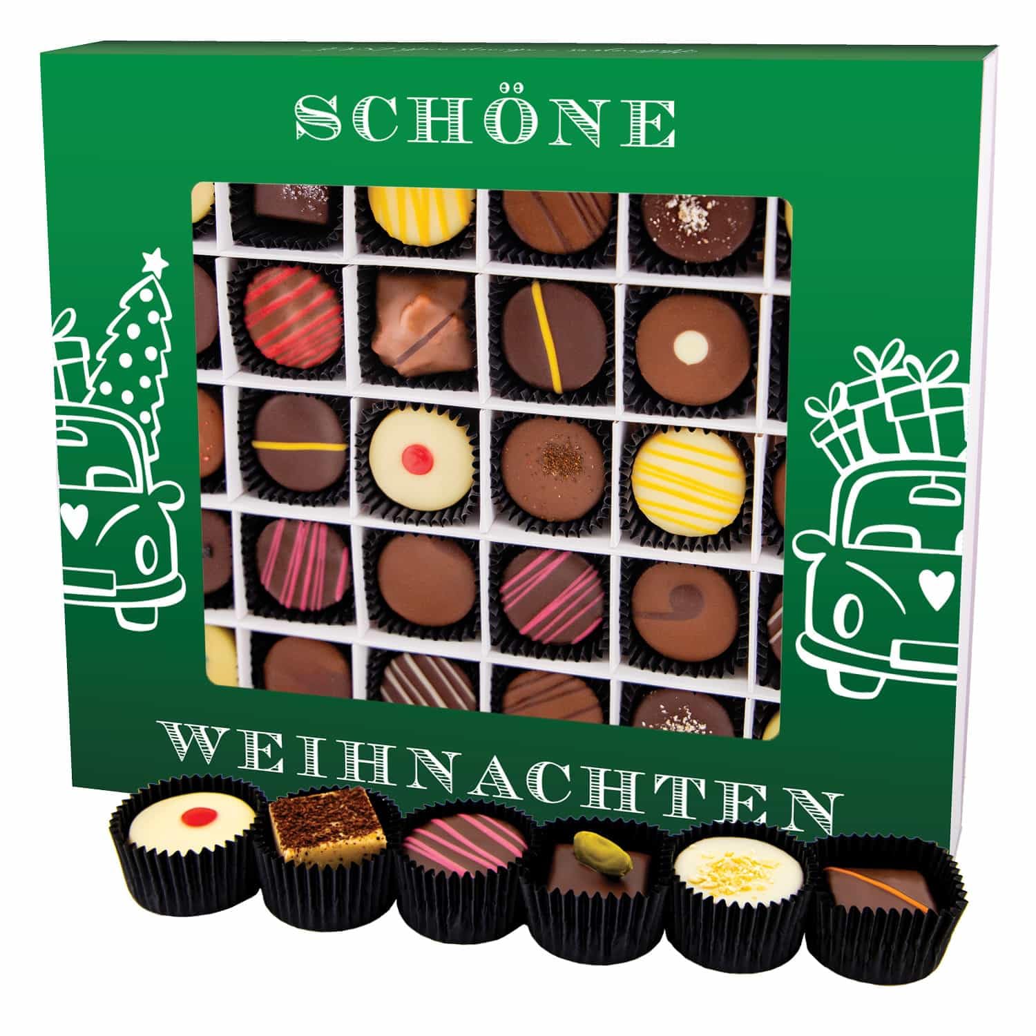 Hallingers Genuss Manufaktur Pralinen Weihnachts-Geschenk - mit & ohne Alkohol, handmade aus Confiserie-Edelkakao, wertige XXL-Geschenkbox "Schöne Weihnach...", Weihnachten für Frauen Männer