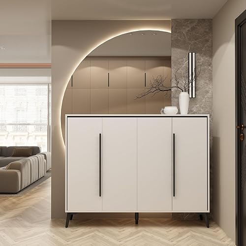 Miniatura 4 de ECACAD Moderno armario de almacenamiento de zapatos con banco cajón estantes de almacenamiento y 3 puertas organizador de madera para entrada