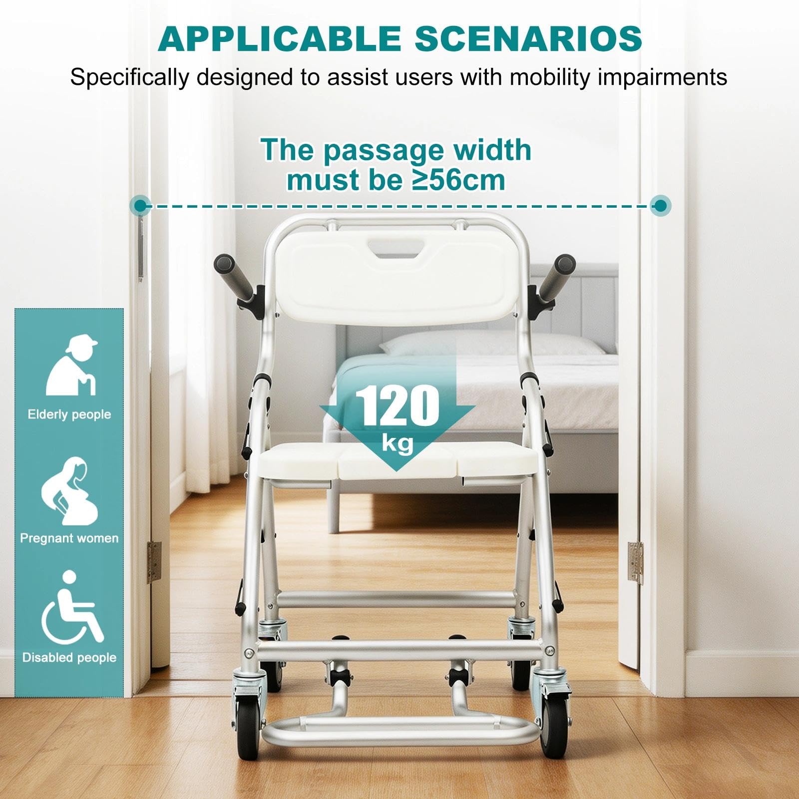 Silla de Ducha con Ruedas Plegable para Personas Mayores