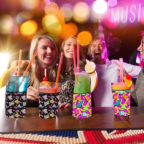 Miniatura 7 de Fundas para enfriar latas retro de los años 80 y 90, 24 piezas, fundas para botellas y latas de neón de Memphis Fashion - Suministros para fiestas