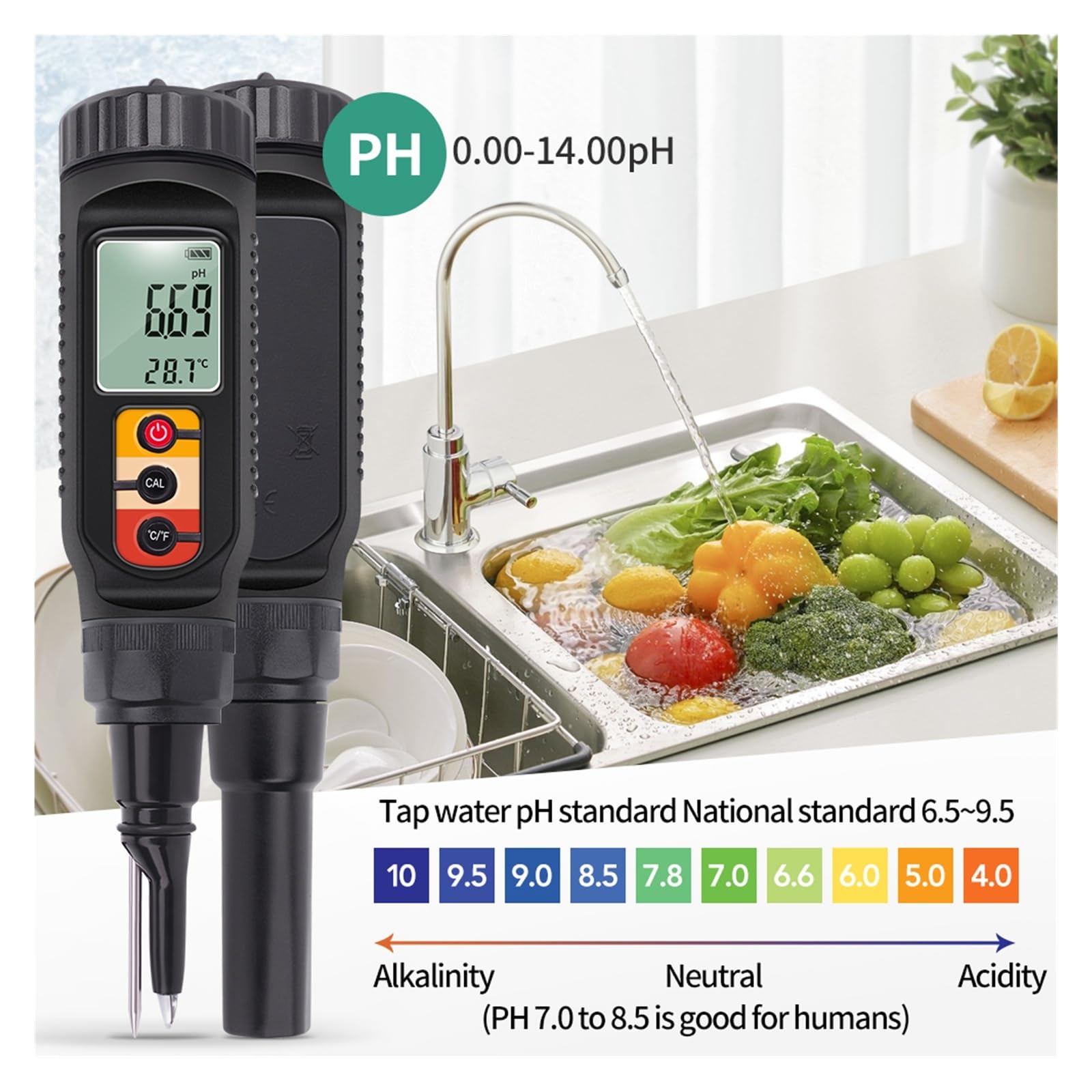 PH-meter met ATC-voedsel PH-tester, waterdichte digitale voedsel-PH PH-meter met ATC-voedsel PH-tester, waterdichte digitale voedsel-PH