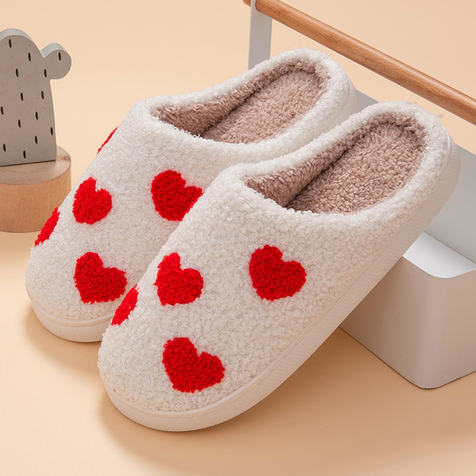 Generisch Pantuflas cálidas de invierno para mujer, ligeras, antideslizantes, de fieltro, estampadas, ligeras, antideslizantes, anchas, pantuflas de casa, de felpa, cálidas, para hombre y mujer