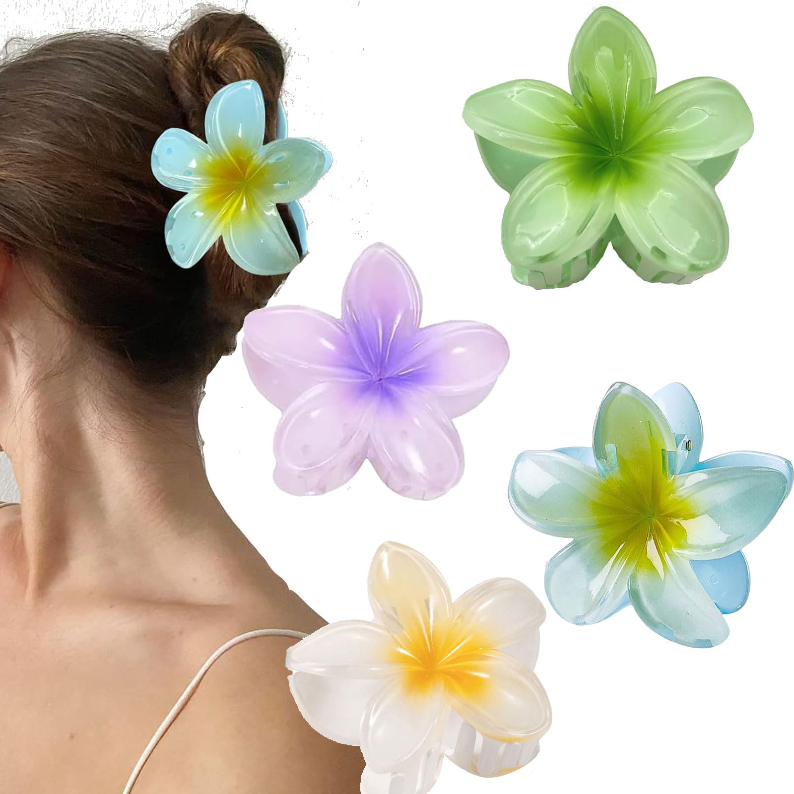 4Stück Haarklammer Blumen Haarspangen für Frauen, Hawaii Blu