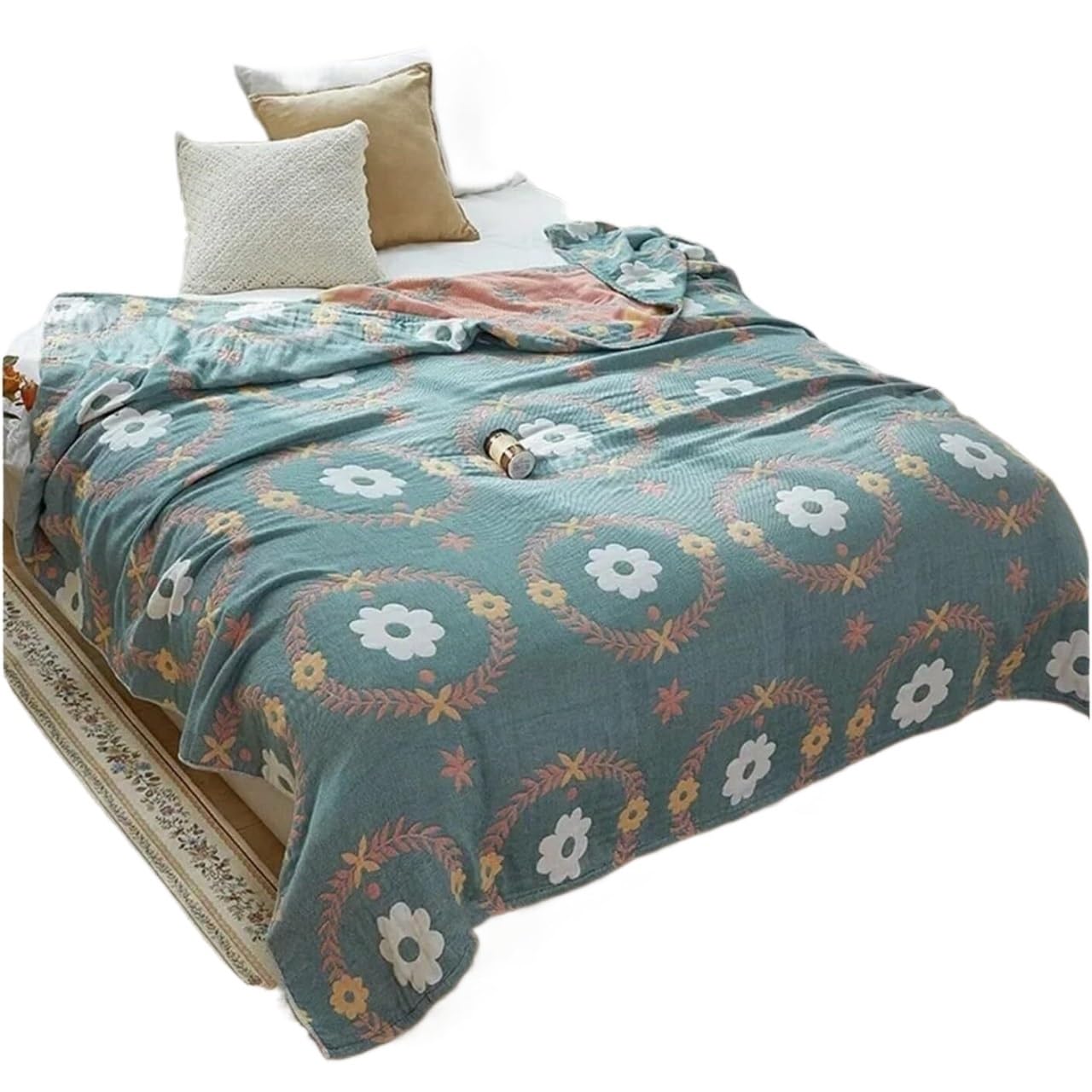 HKSDKABOP Multicolor Muslin Throw Blanket Multiple Sizes Breathable Bedspread(Color8,150x200cm)