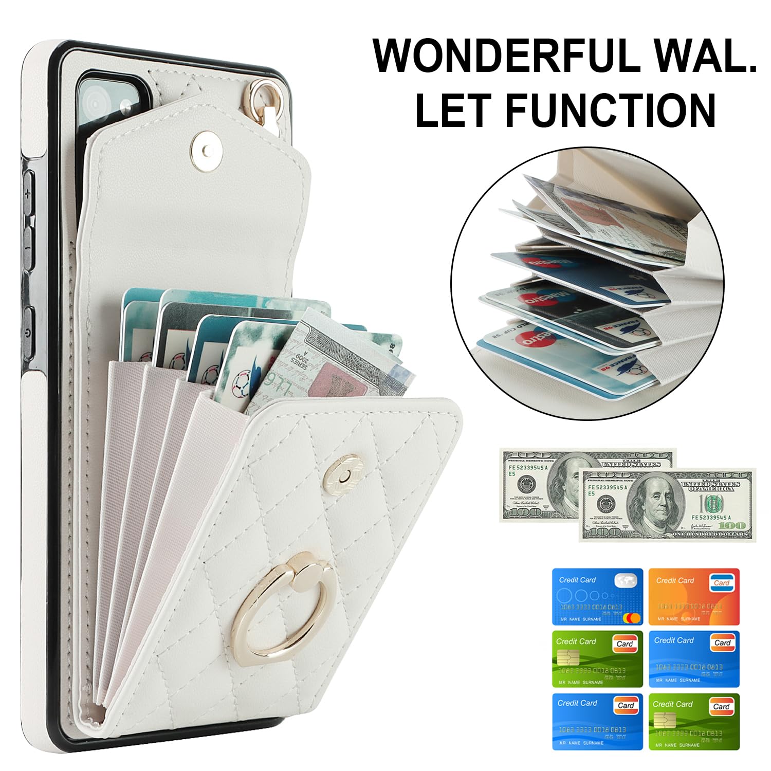 Asuwish Handyhülle für Samsung Galaxy S20 FE 5G 6,5 Zoll Wallet Cover mit Displayschutzfolie und Ring RFID Blocking Card Holder Cell S 20 EF UW S20FE5G S20FE 20S S2O Fan Edition 4G G5 Women Off White