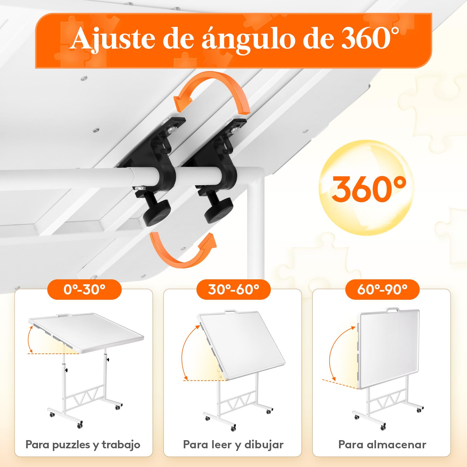 Lifewit 1500 PCS Mesa Puzzle Móvil con 4 Cajones, Tablero para Puzzle con Tapa, Estantes de Fieltro y Soportes Inclinables, Mesa de Rompecabezas Ajustable con Ruedas