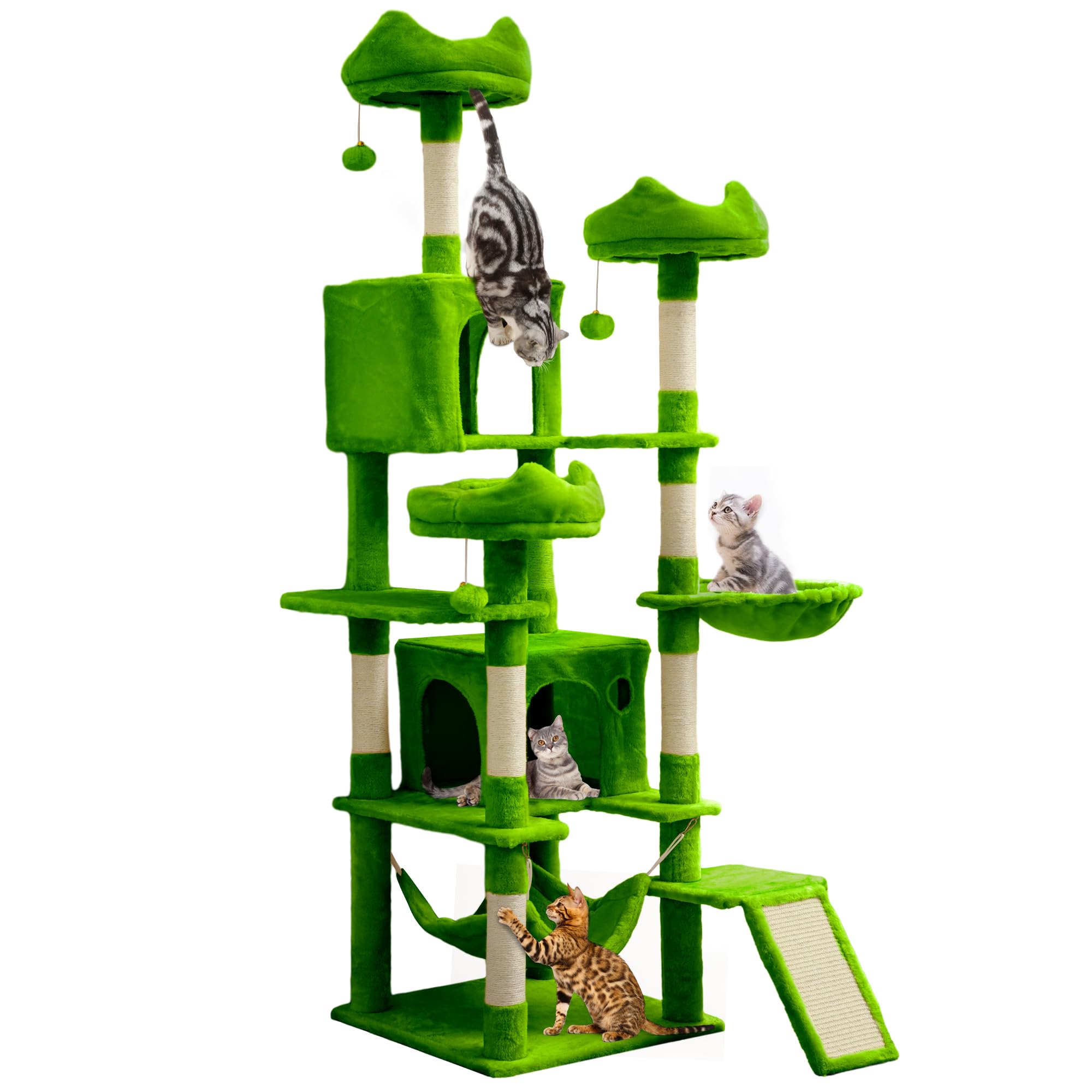 YITAHOME Tall Cat Tree for Indoor Cats, 75 inch Multi-Level Cat Tower with Cat Condos, Top Perches, Sisal Ramp Scratching Posts, Cozy Basket, Hammocks, Large Cat Pet Activity Structure,Pink