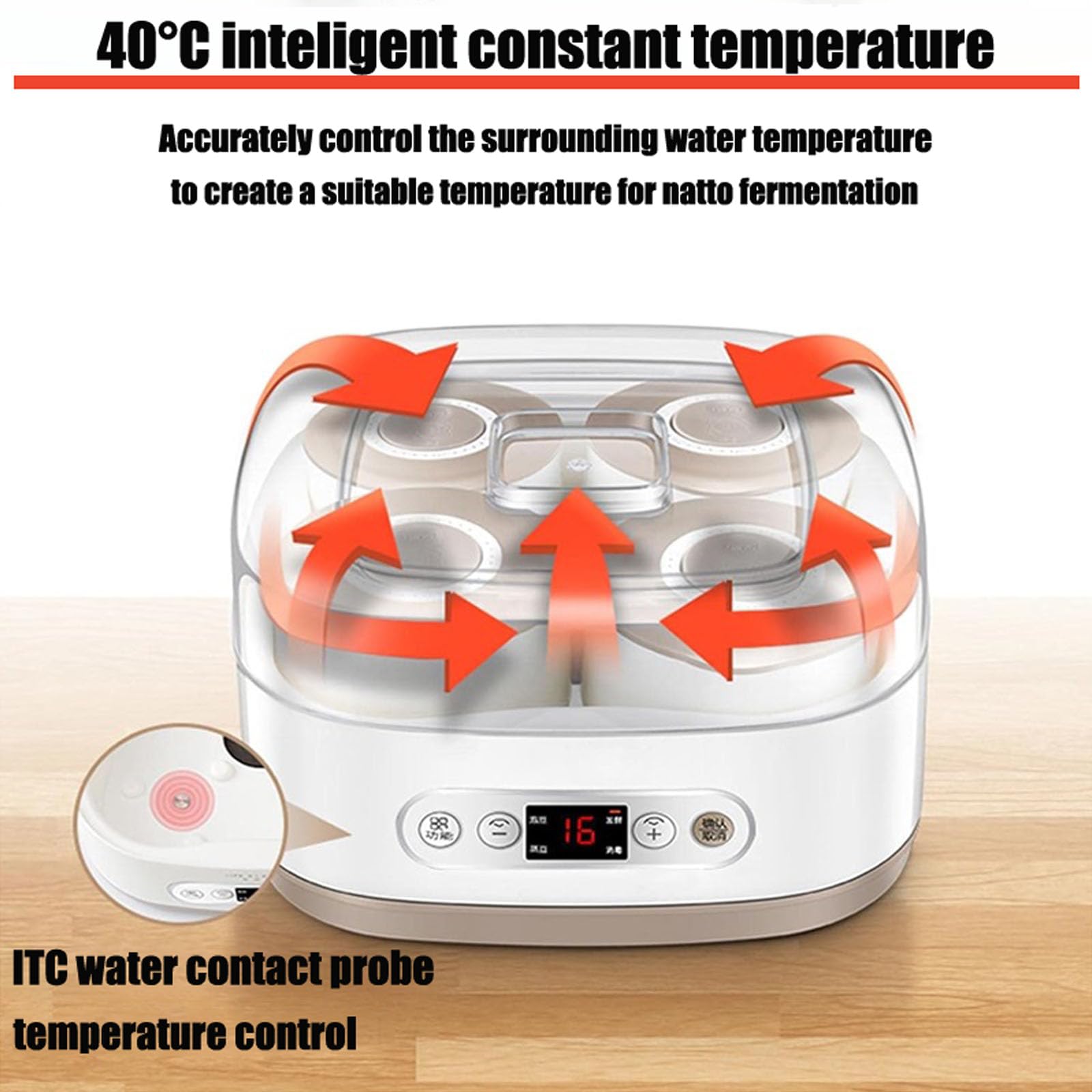 Fermentatore elettrico automatico Natto, macchina per yogurt completamente automatica da 1,5 litri con pannello di controllo intelligente, yogurtiera con controllo della temperatura, 4 contenitori