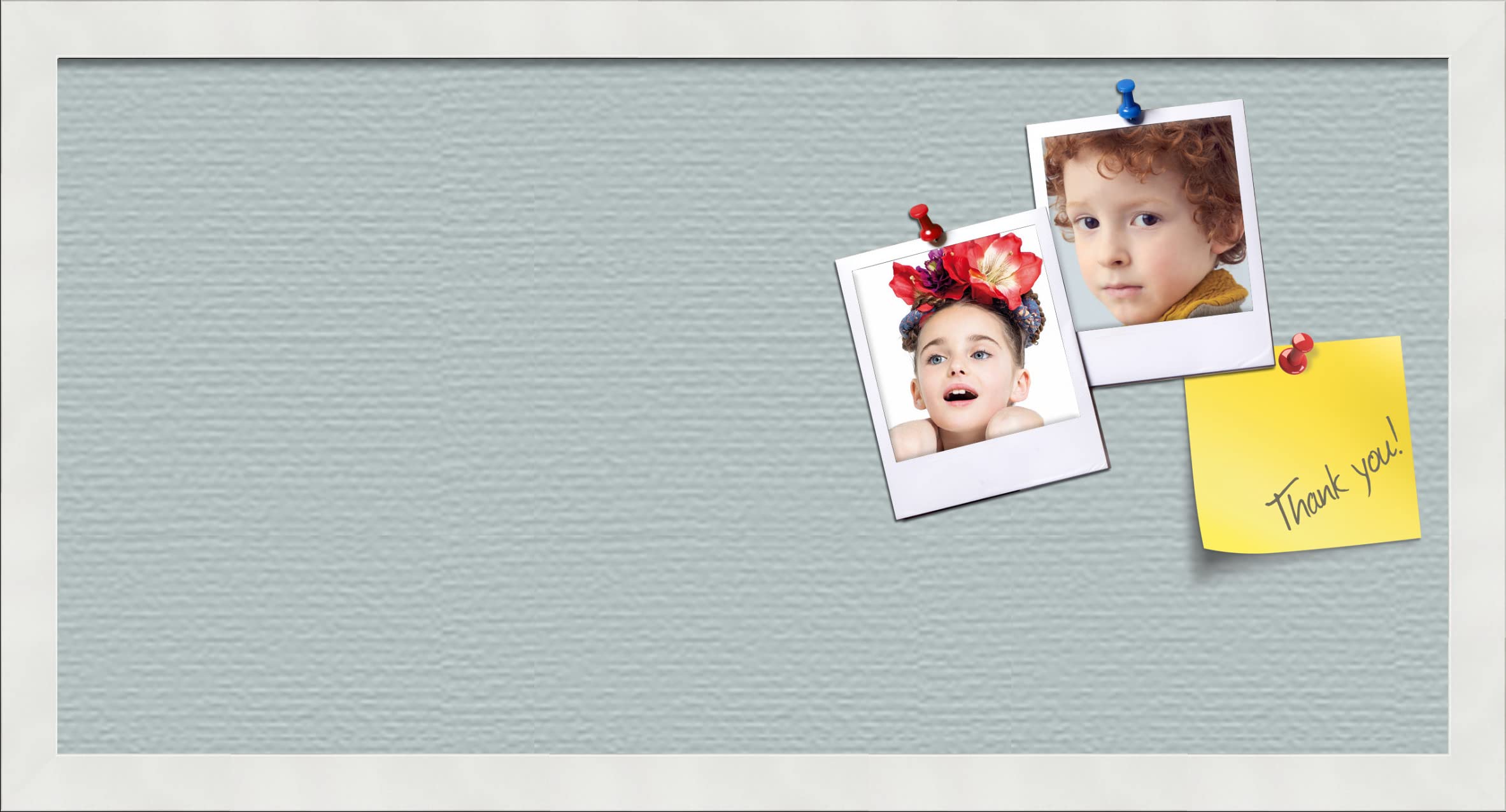 PinPix 24x12 inch Cork Bulletin Board. This Decorative Framed Pin Board Comes with Soft Blue Design and Satin White Frame. Ideal for Home, Office