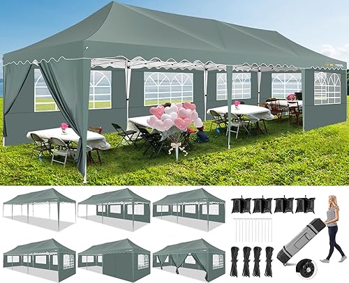 HOTEEL Toldo desplegable de 10 x 30 pies con 8 paredes laterales, toldo para exteriores, UPF 50+, resistente al viento, impermeable, para fiestas, HOTEEL Toldo desplegable de 10 x 30 pies con 8 paredes laterales, toldo para exteriores, UPF 50+, resistente al viento, impermeable, para fiestas,