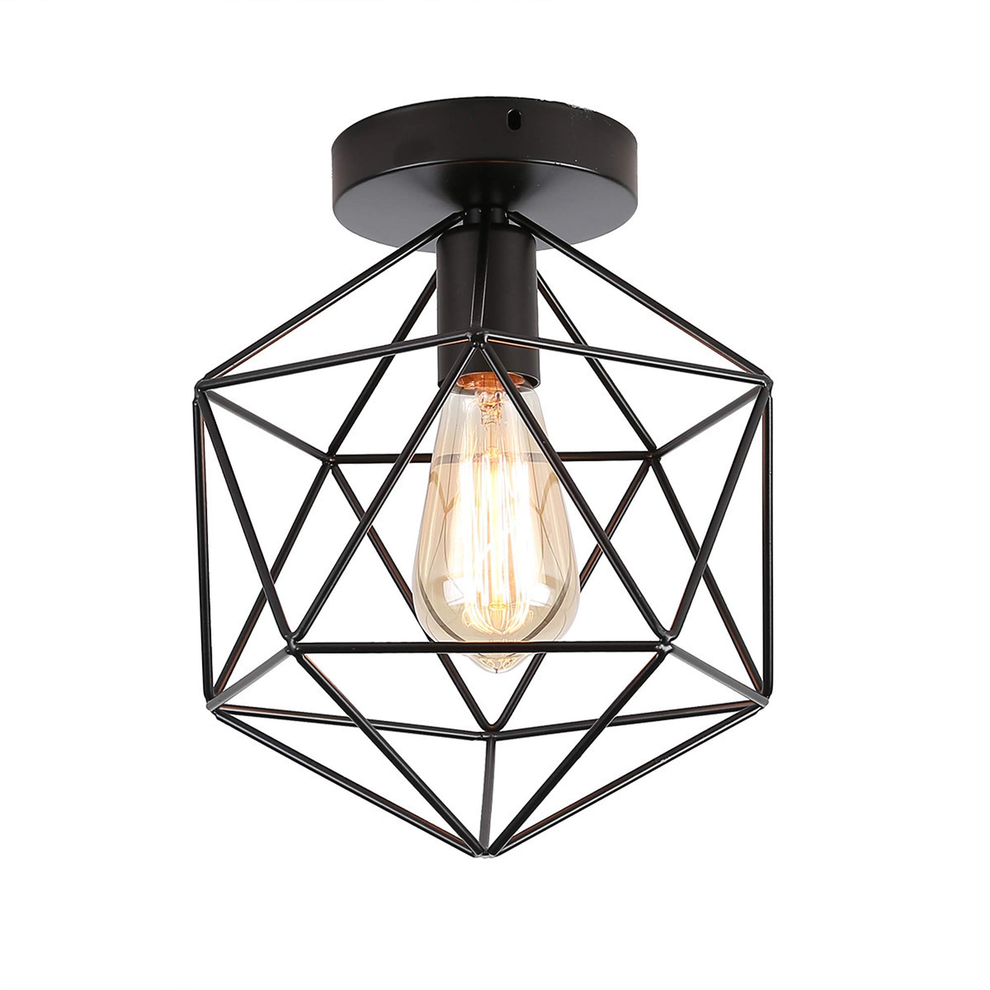 SMWZFDD Industrial Vintage Ceiling Light,Semi-Embedded Ceiling Light Fixtures Creative Retro Line Cage Pendant Lamp Lampshade Black Cage Industrial Living Room European Chandelier E27