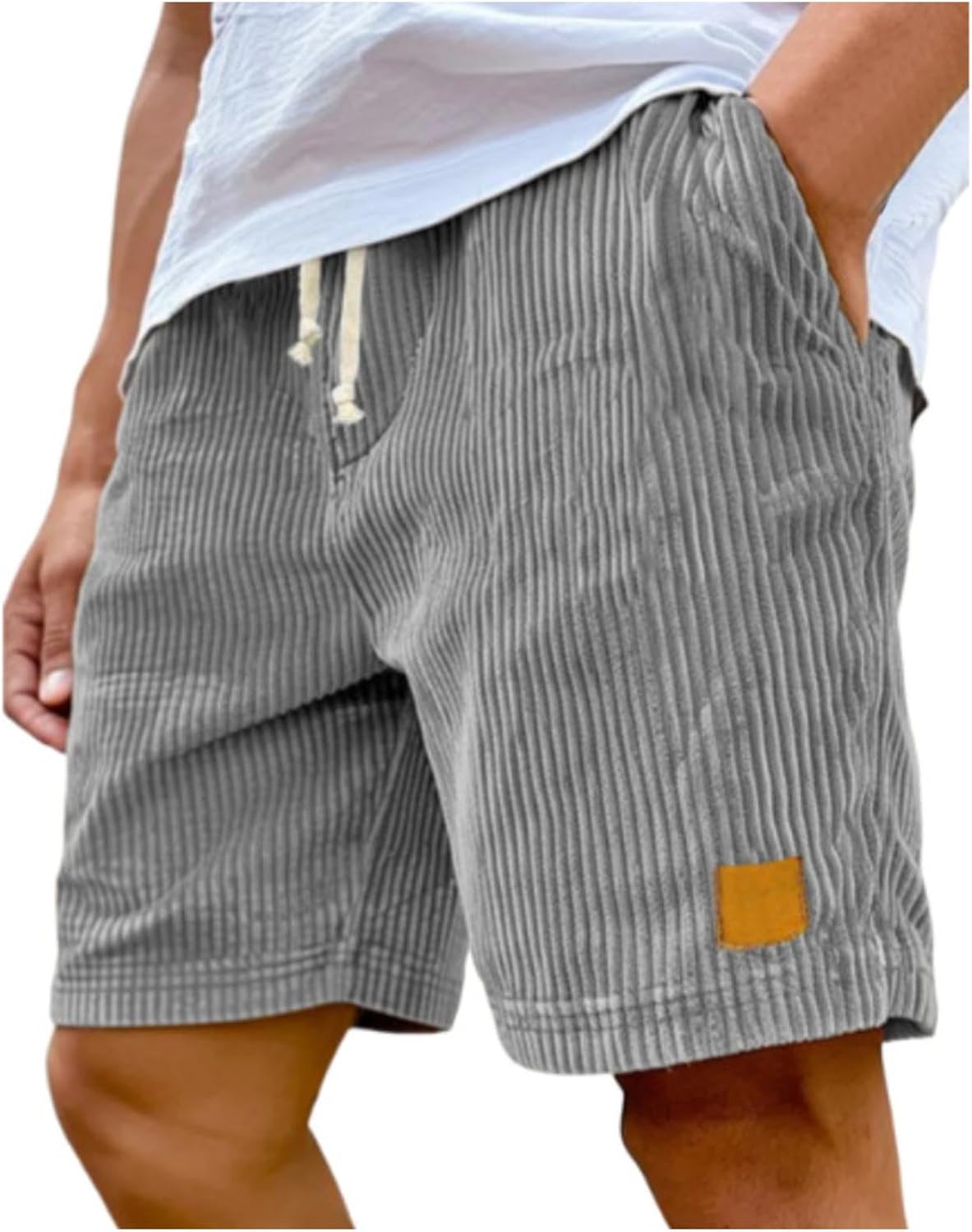 Corduroy Shorts for Men Drawstring Loose Comfy Elastic Waist Athletic Workout Short Pants Casual Straight Leg Shorts