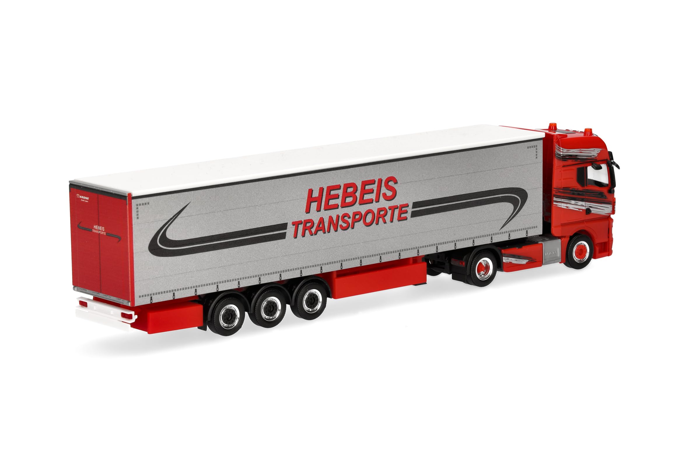 Herpa LKW Modell MAN TGX GX Gardinenplanen-Sattelzug Hebeis Transporte, Miniatur im Maßstab 1:87, Sammlerstück, Made in Germany, Kunststoff