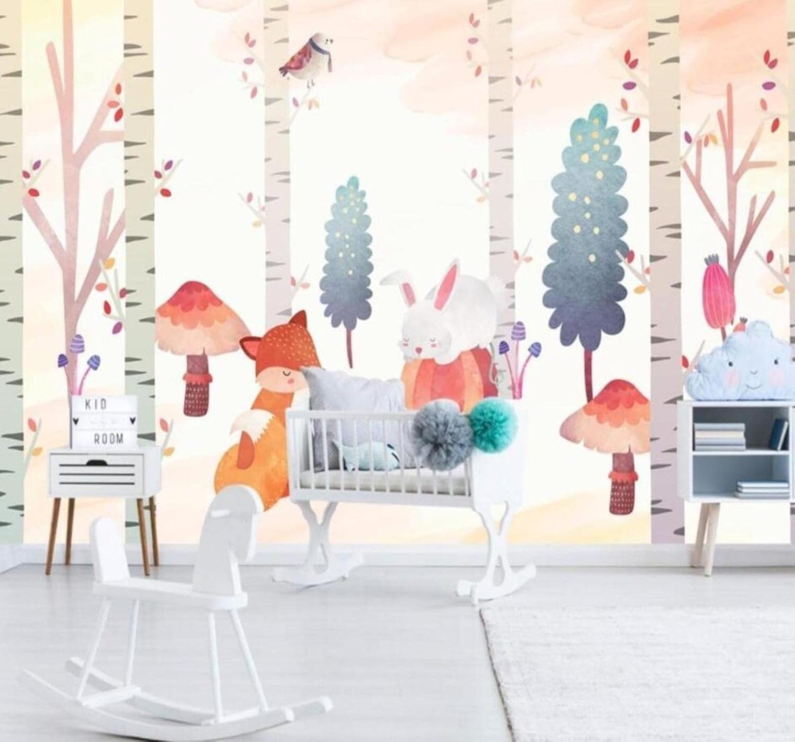 Xlming 150Cm×105Cm(B×H) Hand Drawn Cartoon Animals Forest Mushrooms 3D Wallpaper Luxury Silk Study Dining Feature Sofa Grey Bedroom Living Room Tv Decorative Wall-150Cm×105Cm
