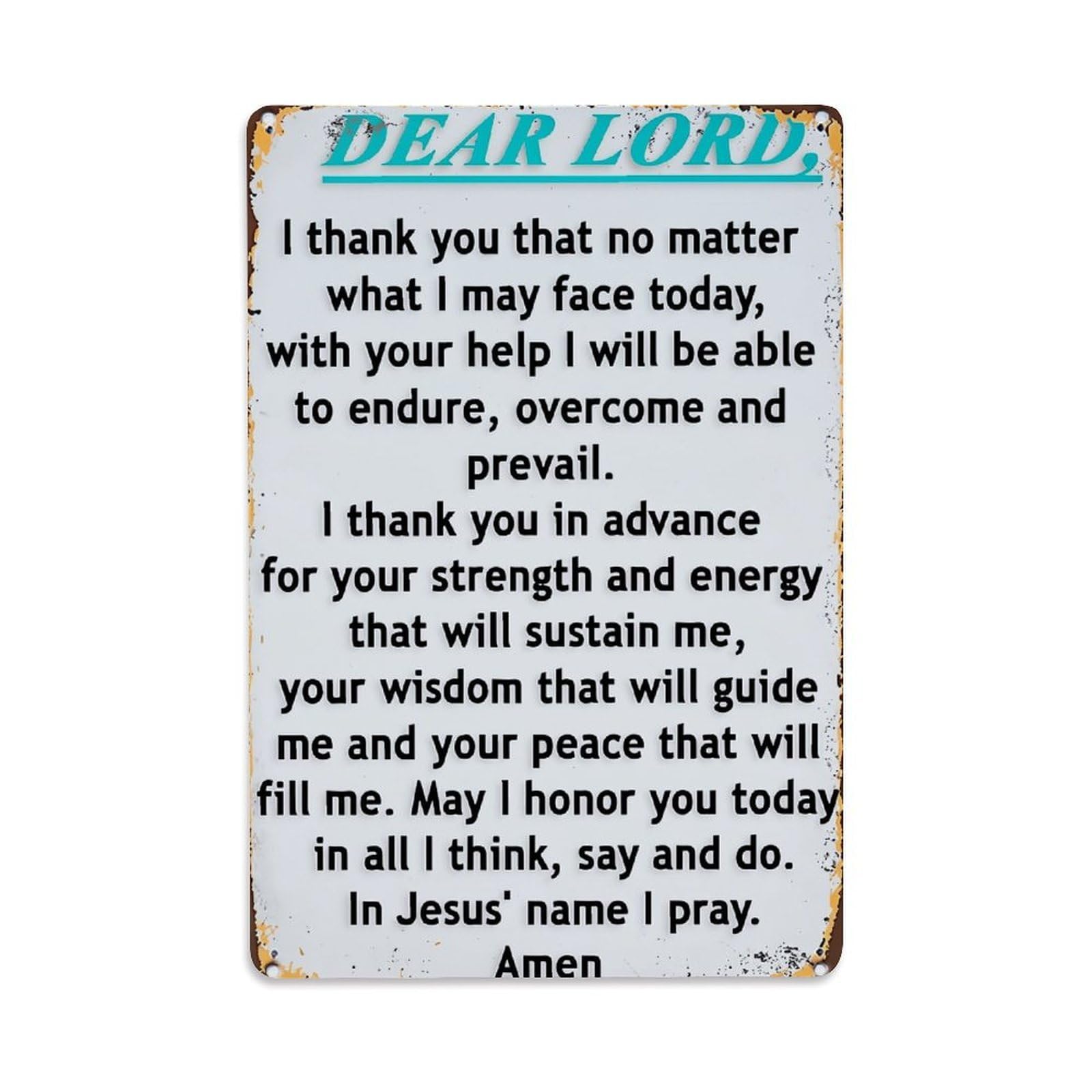 Jdfenggu Vintage Dear Lord Prayer Text Design Retro Metal Tin Sign, Decor Art Poster For Bar, Home, Man Cave, Kitchen, Laundry Room Gift 8X12inch