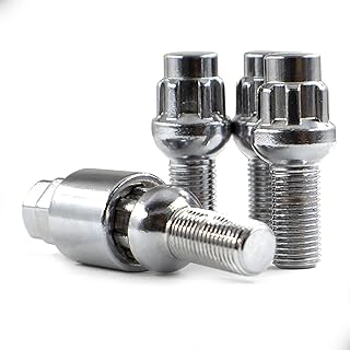 Wheel Accessories Parts Set of 4 Chrome 14x1.5 Cone Seat - Premium Lug Bolt Wheel Lock Set, M12x1.25 Thread 24mm Shank Length (Set of 4 + Key, 14 1.5, Chrome)