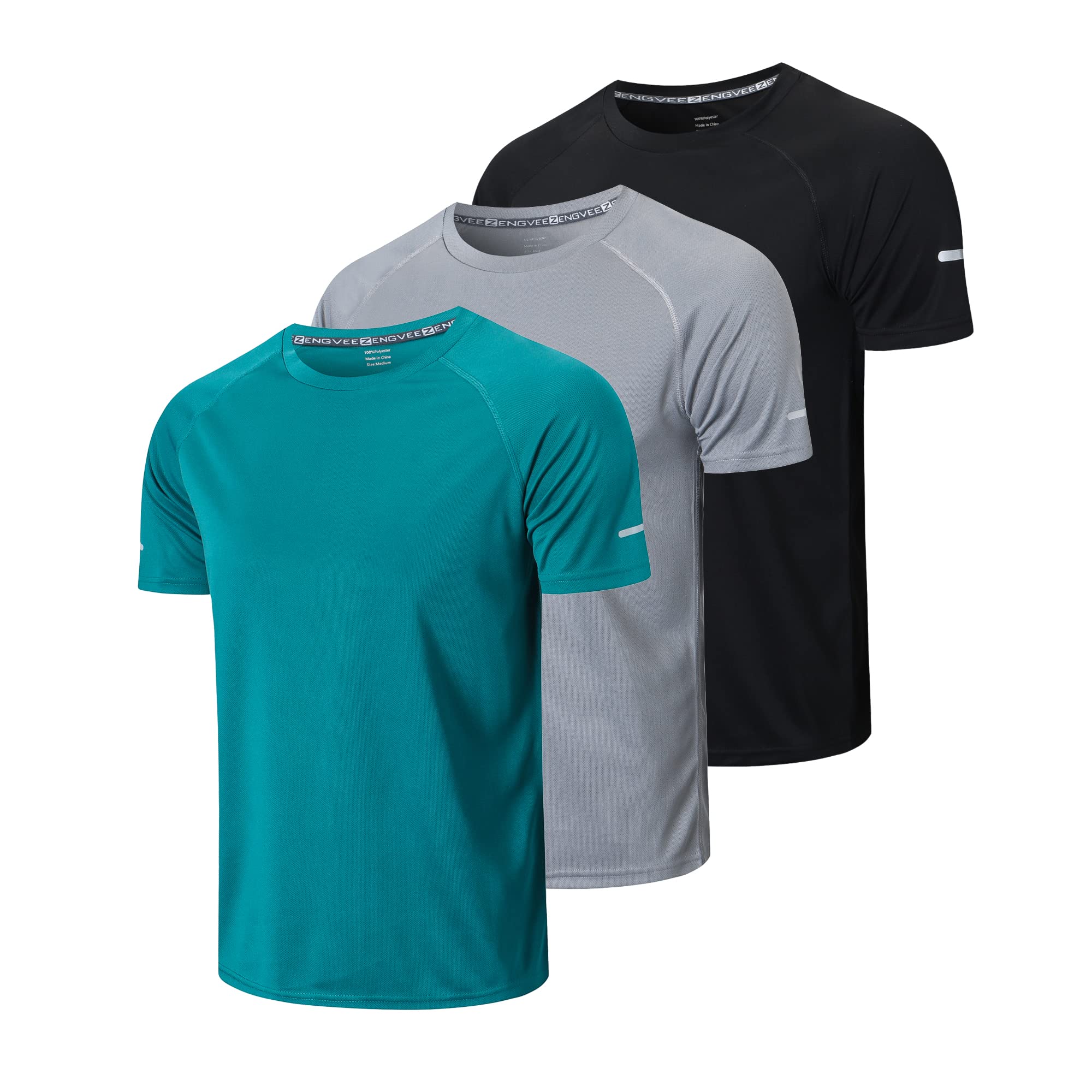 frueo Men's 3 Pack Workout Shirts Dry Fit Moisture Wicking Short Sleeve Mesh Athletic T-Shirts