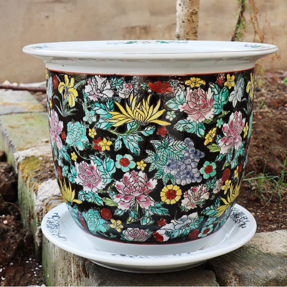 Doniczka ogrodowa Chinoiserie, ręcznie malowana, bardzo duża, pastelowa, ceramiczna, do użytku wewnątrz i na zewnątrz,B-21 cm